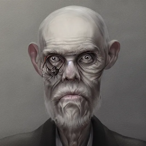 Image similar to eerie portrait of creepy pale old man with fish like facial features, painted, trending on art station, love craftian, dark lighting