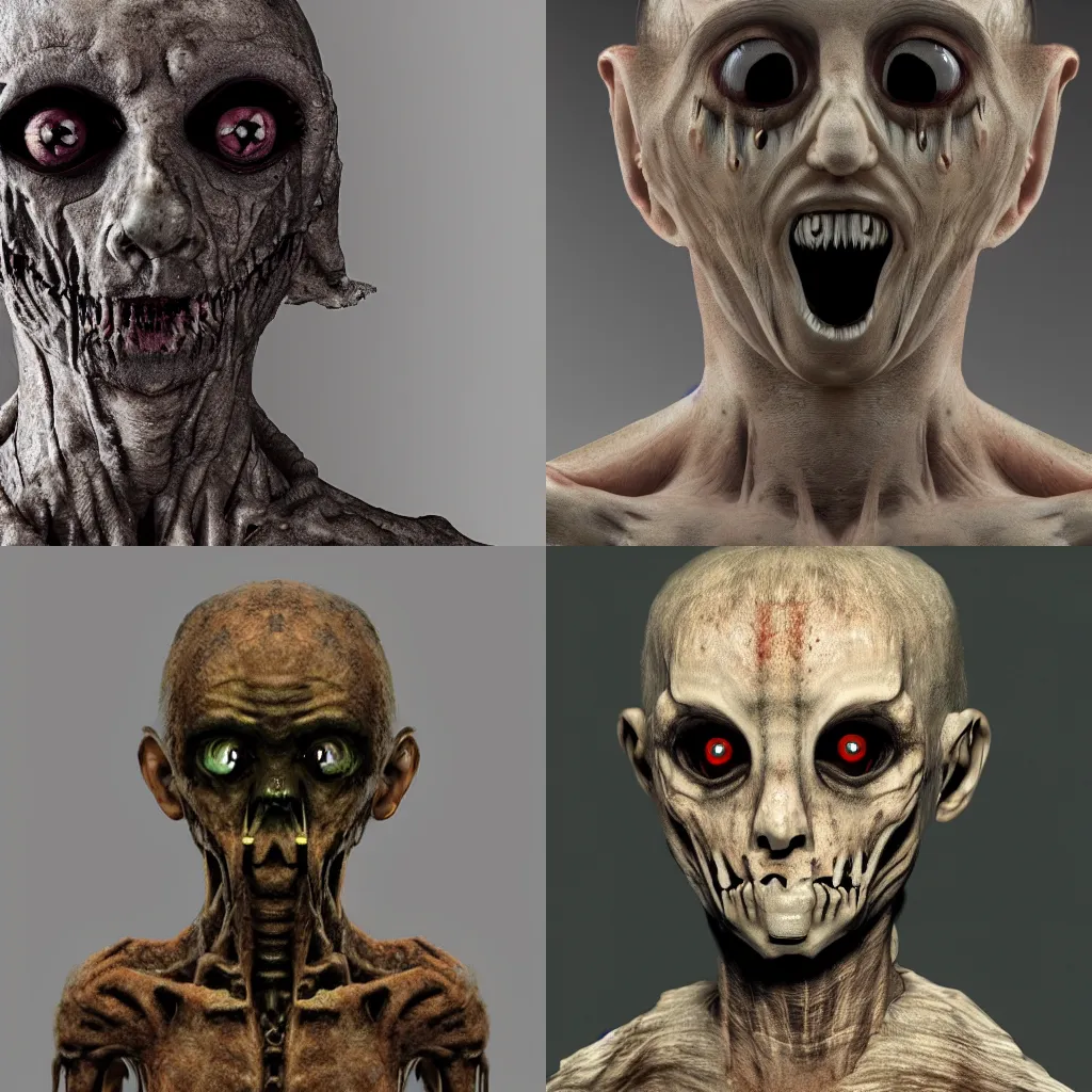 Prompt: Scary, creepy, uncanny valley humanoid creature, SCP foundation