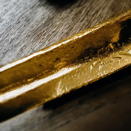 Image similar to a solid gold bar on a cafe table on a sunny day, f / 1. 9 6. 8 1 mm iso 4 0