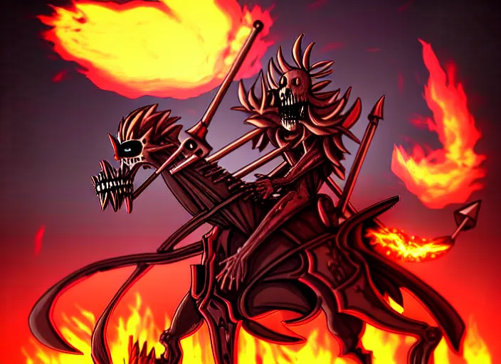 Image similar to ainz ooal gown leading the undead army to battle riding a flaming skeleton horse, art by so - bin