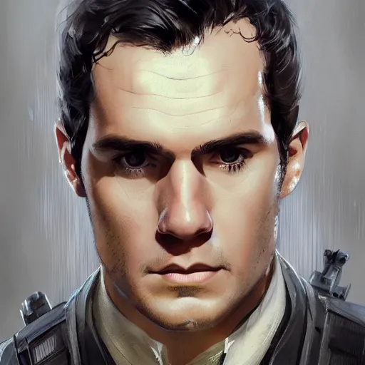 Image similar to portrait of a man by greg rutkowski, he looks like henry cavill with military short hair and shaved, impeccable military composure, wearing tactical gear of the galactic alliance, star wars expanded universe, he is about 3 0 years old, highly detailed portrait, digital painting, artstation, concept art, smooth, sharp foccus ilustration, artstation hq