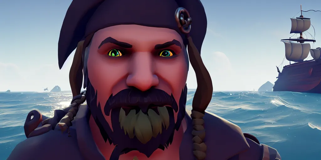 Prompt: selfie of a sea of thieves character, sea of thieves screenshot, storm, unreal engine, digital art, white beard, white hair, eye patch