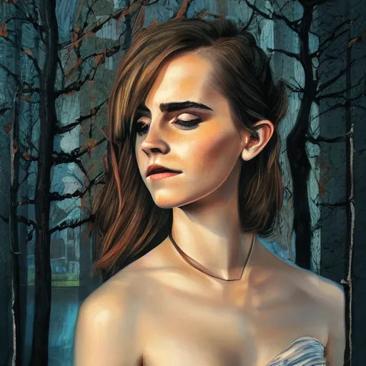 Image similar to a portrait of emma watson in a scenic environment by mohrbacher peter