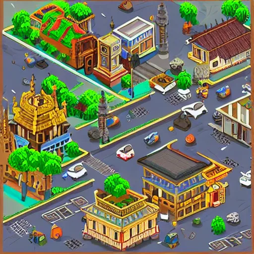 Image similar to a yogyakarta city in pixel art game style