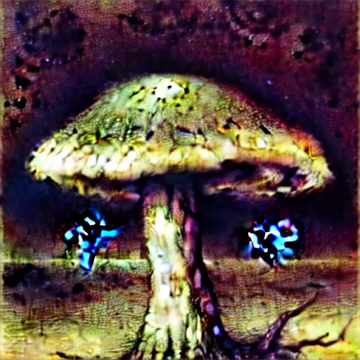 Image similar to strange mushroom by beksinski, luis royo and arthur rackham