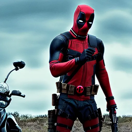 Prompt: Deadpool in Sons of anarchy very detail4K quality super realistic