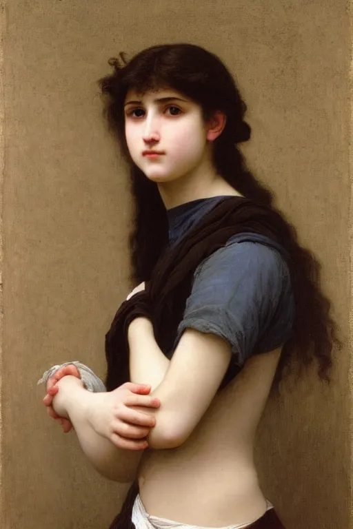 Image similar to teenage emo woman, painting by william adolphe bouguereau