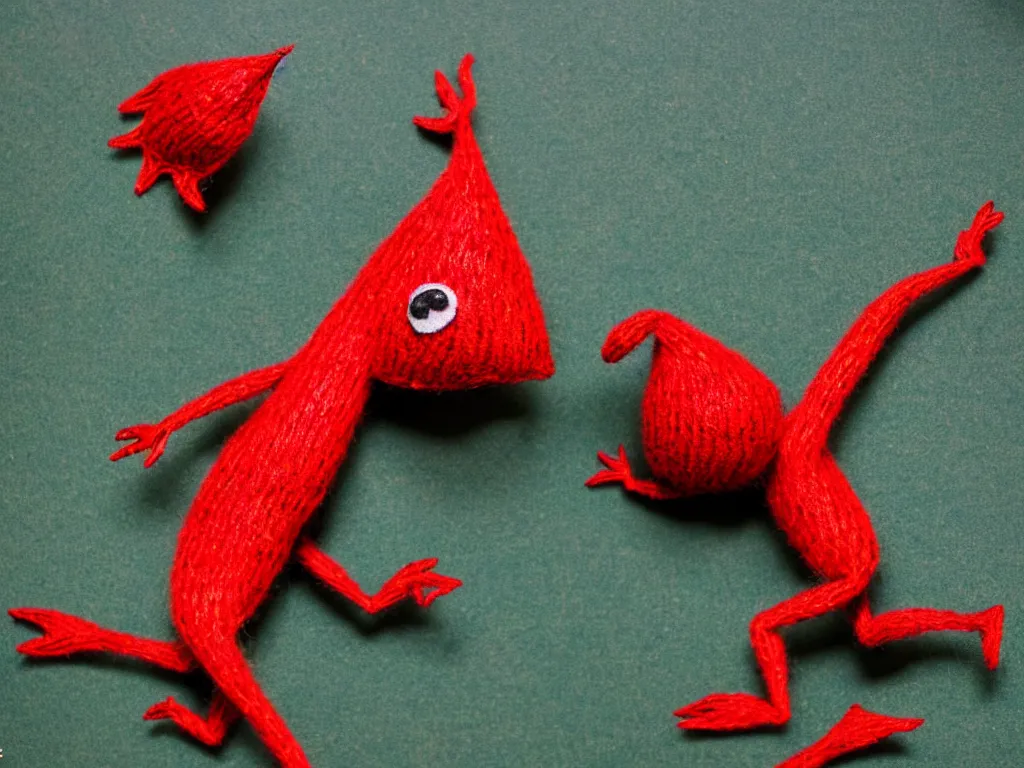 Image similar to a red yarny dancing on a leaf,