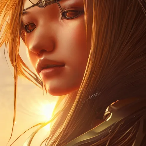 Prompt: ultra realistic illustration of android filipina, warframe, intricate, nier automata, sunset, golden hair, elegant, highly detailed, digital painting, artstation, concept art, smooth, sharp focus, illustration, art by artgerm and akihiko yoshida and alphonse mucha