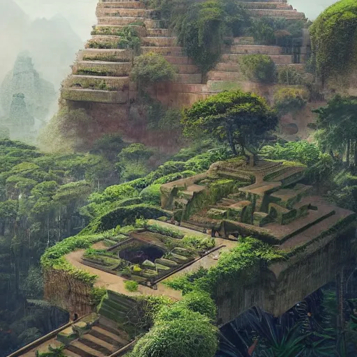 Image similar to beautiful!!!!!! garden at the top of a babylonian ziggurat, eden, jungle, greg rutkowski, chris tulloch mccabe, valentina remenar, asher duran, digital art, concept art, trending on artstation