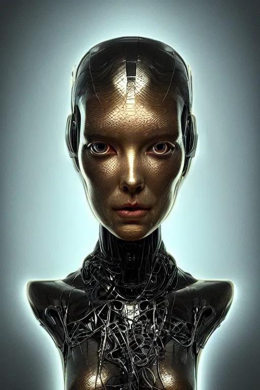 Image similar to portrait of a angry female robot, intricate, dystopian toy, sci - fi, extremely detailed, biopunk suit, digital painting, sculpted in zbrush, artstation, concept art, smooth, sharp focus, illustration, chiaroscuro lighting, golden ratio, incredible art by stanley artgerm lau and greg rutkowski and alphonse mucha and simon stalenhag