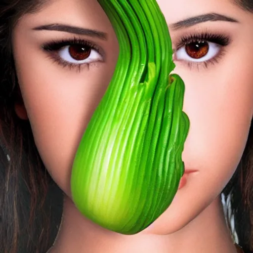 Prompt: selena gomez as celery photoshop