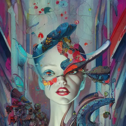 Image similar to a painting in the style of james jean and in the style of stephan martiniere.