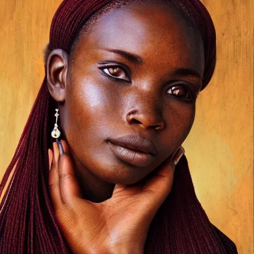 Image similar to a photorealistic portrait of the ethereal face of an African woman, 2008 cinematography