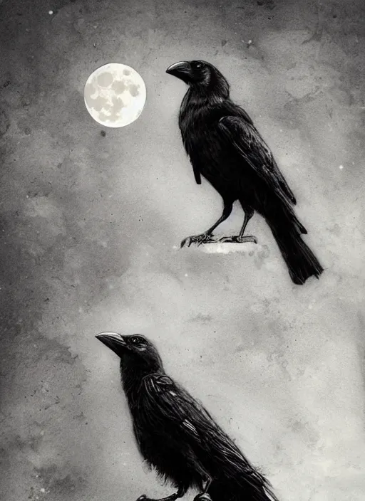 Image similar to portrait, A crow in front of the full big moon, book cover, red white and black colors, establishing shot, extremly high detail, foto realistic, cinematic lighting, pen and ink, intricate line drawings, by Yoshitaka Amano, Ruan Jia, Kentaro Miura, Artgerm, post processed, concept art, artstation, matte painting, style by eddie mendoza, raphael lacoste, alex ross