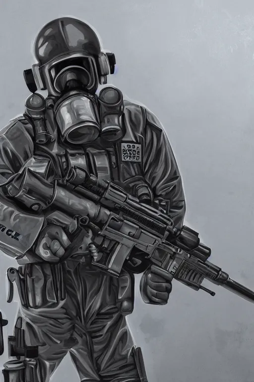 Image similar to police hazmat, highly detailed, digital art, sharp focus, trending on art station