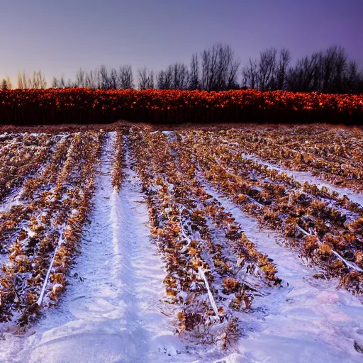 Image similar to a pumpkin patch in winter, photography, studio lighting, night, 4 5 mm lens, high resolution 8 k,