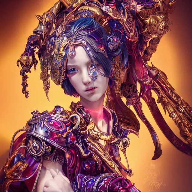 Prompt: studio portrait of lawful good colorful female divine mech paladin as absurdly beautiful, elegant, young sensual gravure idol, ultrafine hyperrealistic detailed face illustration by kim jung gi, irakli nadar, intricate linework, sharp focus, bright colors, matte, octopath traveler, final fantasy, unreal engine highly rendered, global illumination, radiant light, intricate environment