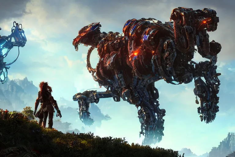 Image similar to slitherfang machine mecha animal beast robot of horizon forbidden west horizon zero dawn bioluminiscence global illumination ray tracing hdr fanart arstation by sung choi and eric pfeiffer and gabriel garza and casper konefal