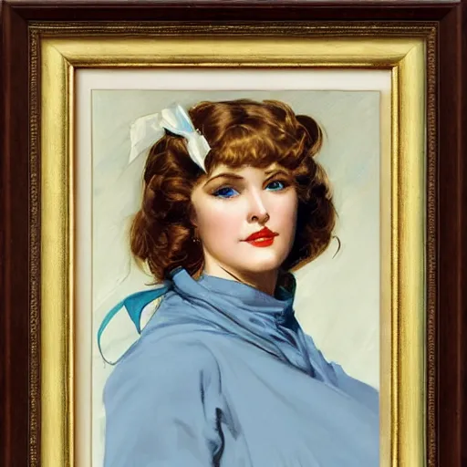 Image similar to portrait of an ice blue - eyed woman, by j. c. leyendecker