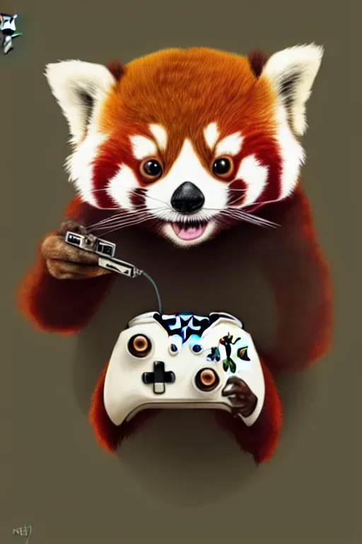 Image similar to red panda playing xbox one, animation pixar style, by pendleton ward, magali villeneuve, artgerm, rob rey and kentaro miura style, golden ratio, trending on art station