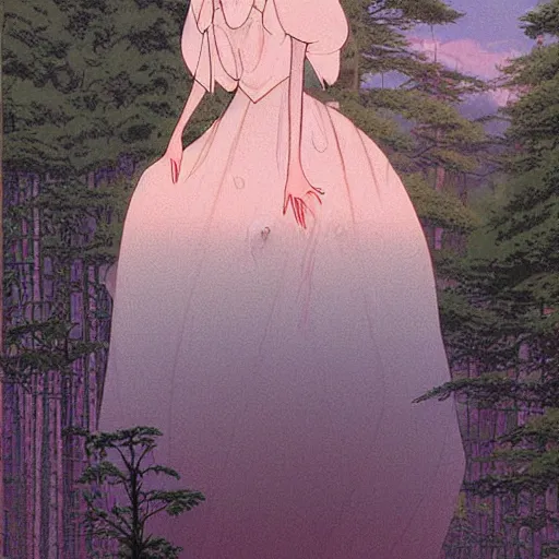 Image similar to a photograph, beauty & mystery of princess aurora. enigmatic smile and gaze invite us into her world, and we cannot help but be drawn in. soft features & delicate way she is dressed make her almost ethereal. landscape distance and mystery. what secrets princess aurora holds. sticker illustration by hayao miyazaki, by robert vonnoh swirling