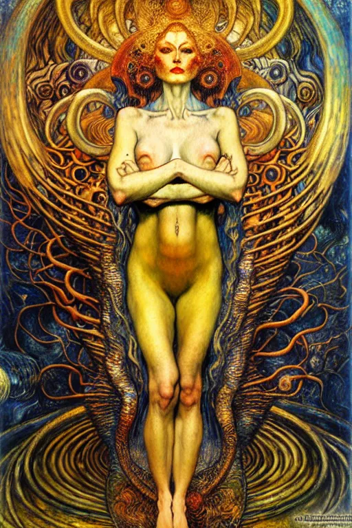 Image similar to Divine Chaos Engine by Karol Bak, Jean Delville, William Blake, Gustav Klimt, and Vincent Van Gogh, symbolist, visionary