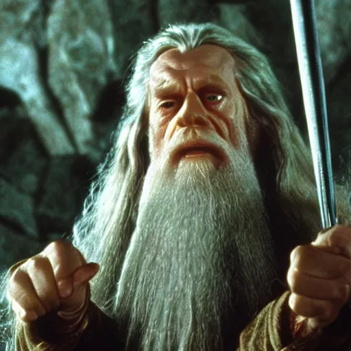 Image similar to A Still of Patrick McGoohan as Gandalf in The Lord of the Rings (2001), full-figure