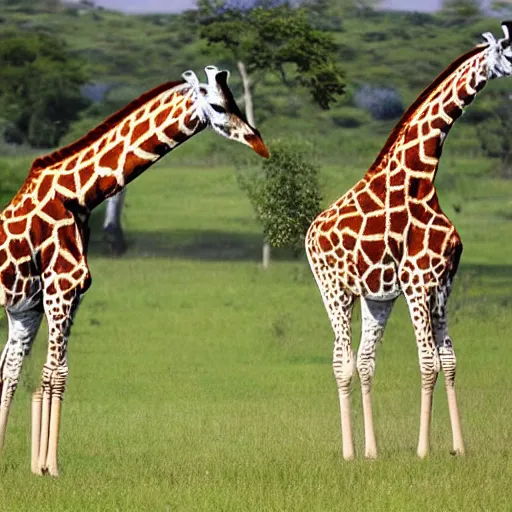 Prompt: two giraffes fighting with swords