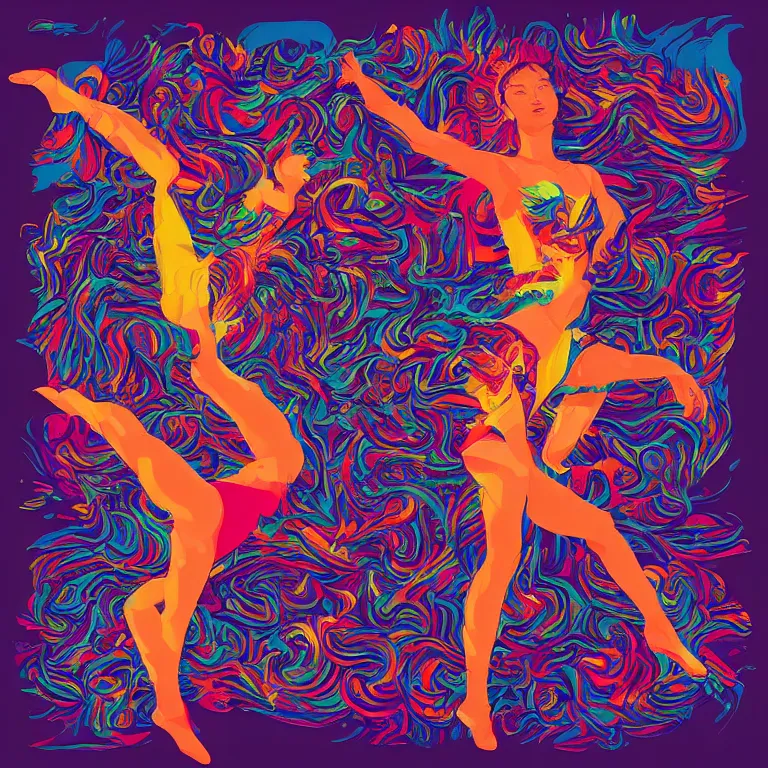 Image similar to album cover design depicting beautiful dancing women, by Jonathan Zawada, and tristan eaton, digital art