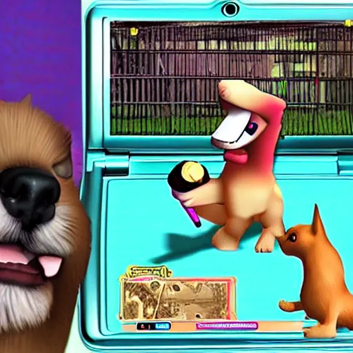 Image similar to a dog turning into a corrupted satan, nintendogs gameplay