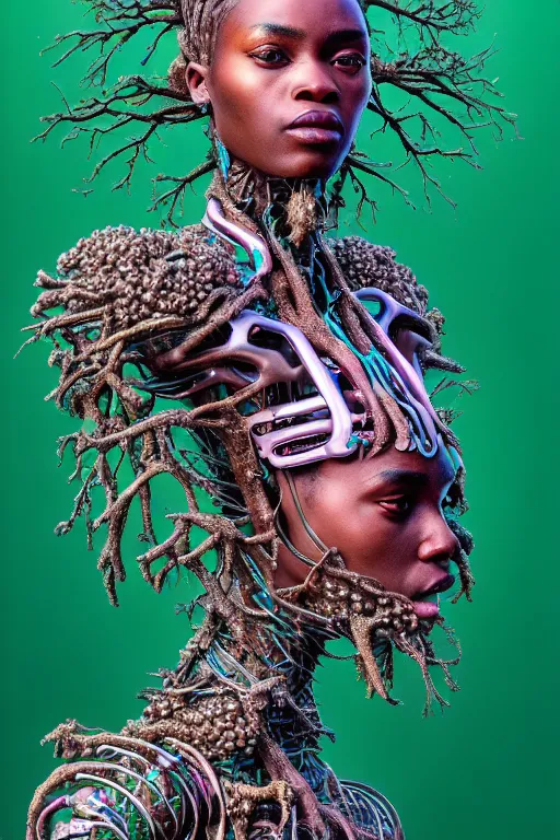 Prompt: hyperrealistic post - maximalist cinematic super expressive! yoruba goddess with exoskeleton armor, merging with tree in a forest, highly detailed digital art masterpiece, smooth cam de leon eric zener dramatic pearlescent soft teal pink light, ground angle hd 8 k, sharp focus