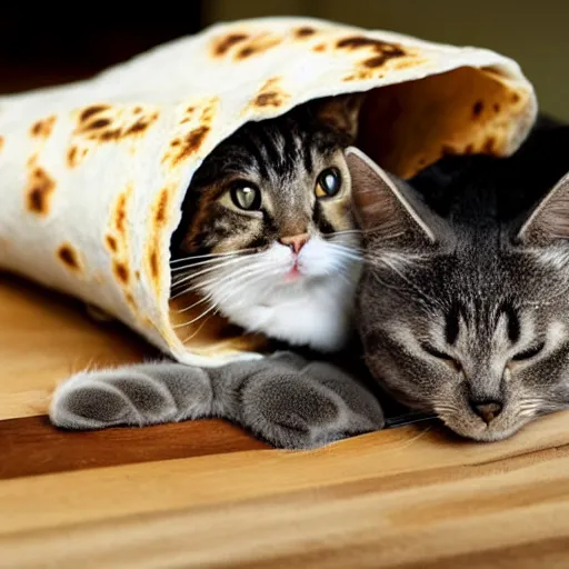 Prompt: a literal burrito made out of a cat