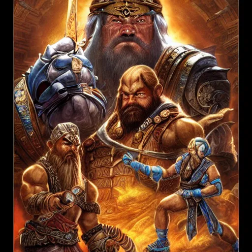 Image similar to dwarven mortal kombat, intricate detail, HDR cinematic poster by Mark Brooks, Donato Giancola, Victor Nizovtsev, Scarlett Hooft, Graafland, Chris Moore”