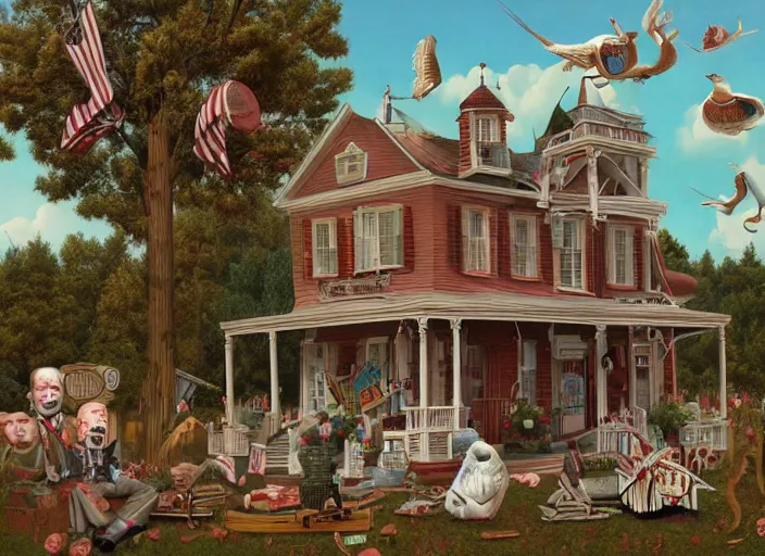 Prompt: all about americana, lowbrow, matte painting, 3 - d highly detailed, in the style of mark ryden,