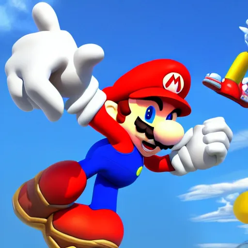 Image similar to a 3 d render of mario wearing a sonic suit