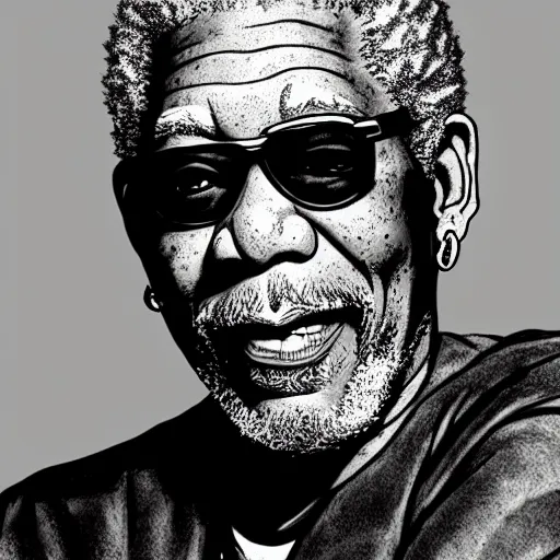 Prompt: morgan freeman, in the style of manga, black and white, highly details, serious, drawn by akira toriyama, trending on artstation