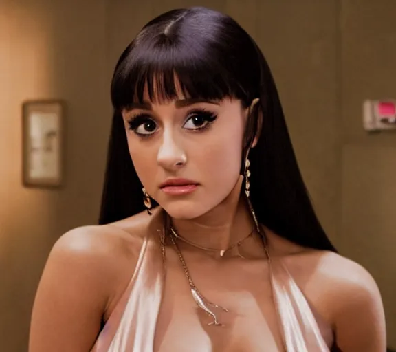 Image similar to a movie still of ariana grande as elvira in the movie scarface 2 0 4 9