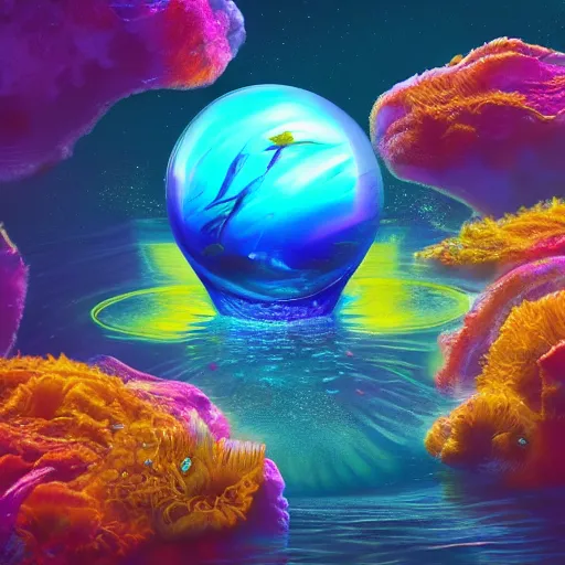 Prompt: a beautiful world of glowing creatures inside sea , a sank ship having blue ,yellow , green light glowing, realistic, hyper real , hyperdetailed , water bubble, school of fish, artstation, golden ratio, digital painting,jelly fish, illustration, rule of thirds, hd , 8k,