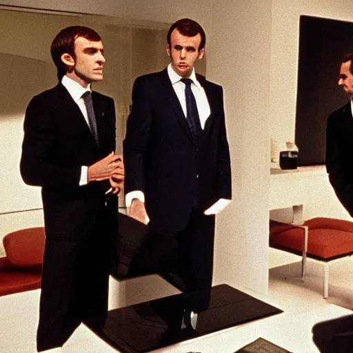 Image similar to three Emmanuel Macron in American Psycho (1999)