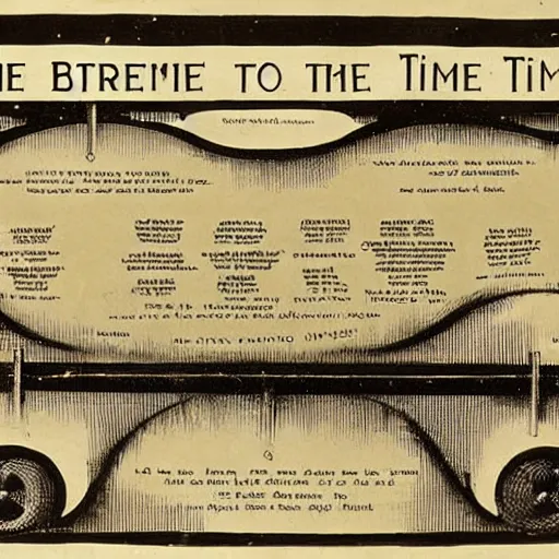 Prompt: a banner detailing the structure of a time machine, 1 8 9 0 s - 9