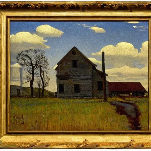 Prompt: a farmhouse by n c wyeth