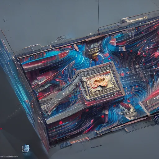 Image similar to sci-fi motherboard structure on the coronation of napoleon painting and digital billboard in the middle, unreal engine 5, keyshot, octane, artstation trending, ultra high detail, ultra realistic, cinematic, 8k, 16k, in style of zaha hadid, in style of nanospace Michael Menzelincev, in style of Lee SOUDER, colors in style of the Blade Runner 2049, in plastic, dark, tilt shift,