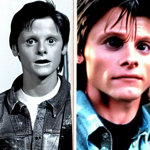 Image similar to Marty McFly in back to the future turning into a werewolf from Teenwolf