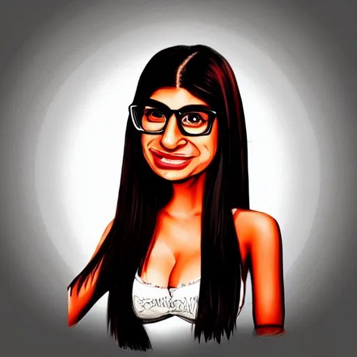 Image similar to a cartoon caricature of mia khalifa, ambient lighting, highly detailed