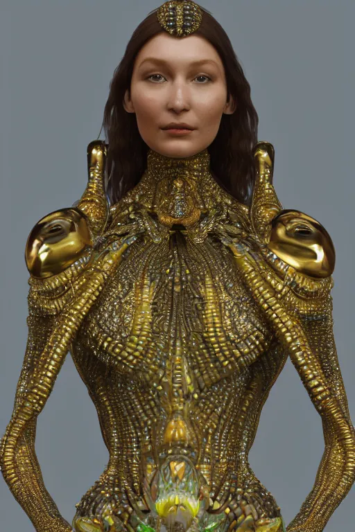 Prompt: a highly detailed metahuman 4 k close up render of an alien goddess bella hadid shiva in iris van herpen dress schiaparelli in diamonds swarovski and jewelry in style of alphonse mucha gustav klimt trending on artstation made in unreal engine 4