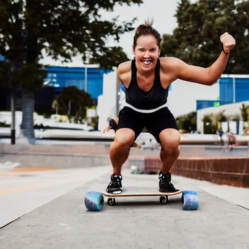 Prompt: crossfit while riding a skateboard detailed photograph high quality