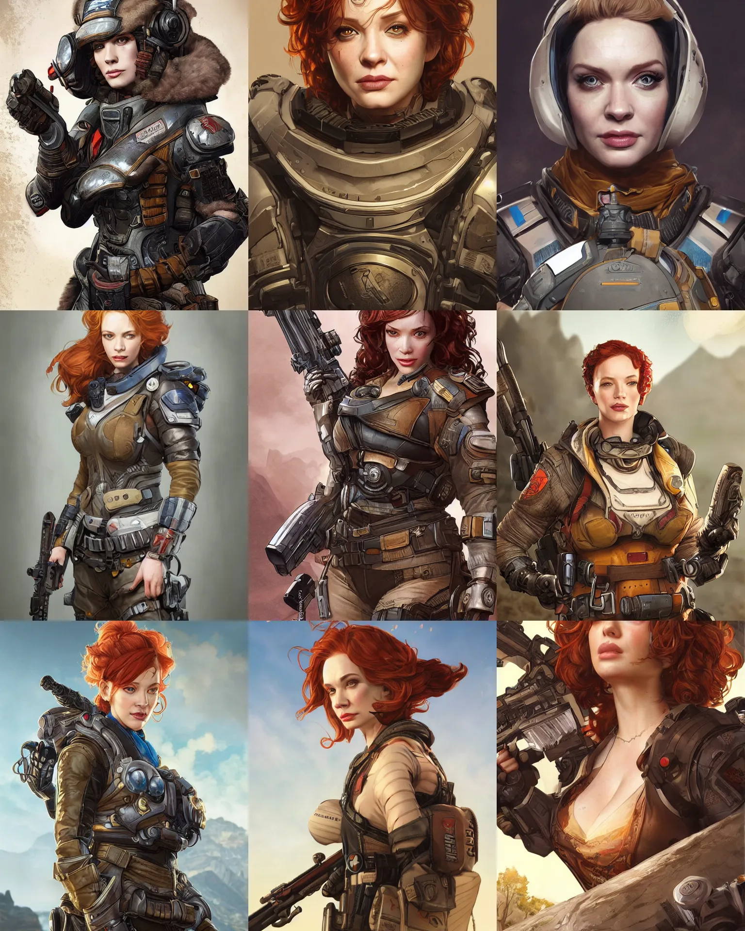 Prompt: Christina Hendricks as an Apex Legends character digital illustration portrait design by, Mark Brooks and Brad Kunkle detailed, gorgeous lighting, wide angle action dynamic portrait