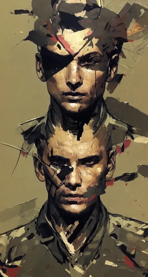 Prompt: a beautiful side portrait painting of a soldier. the soldier has giant insect eyes, compound eyes. art by yoji shinkawa and sandra chevrier, trending on artstation, award - winning, perfect composition.