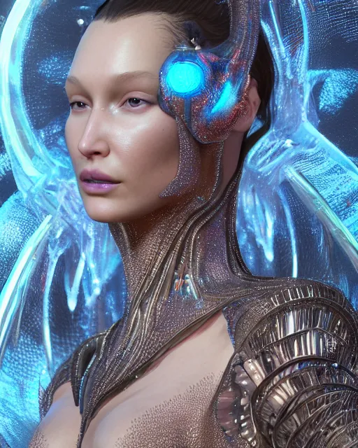 Image similar to a highly detailed metahuman 4 k close up render of an alien goddess bella hadid as alien in iris van herpen dress schiaparelli in diamonds crystals swarovski and jewelry iridescent in style of alphonse mucha gustav klimt trending on artstation made in unreal engine 4